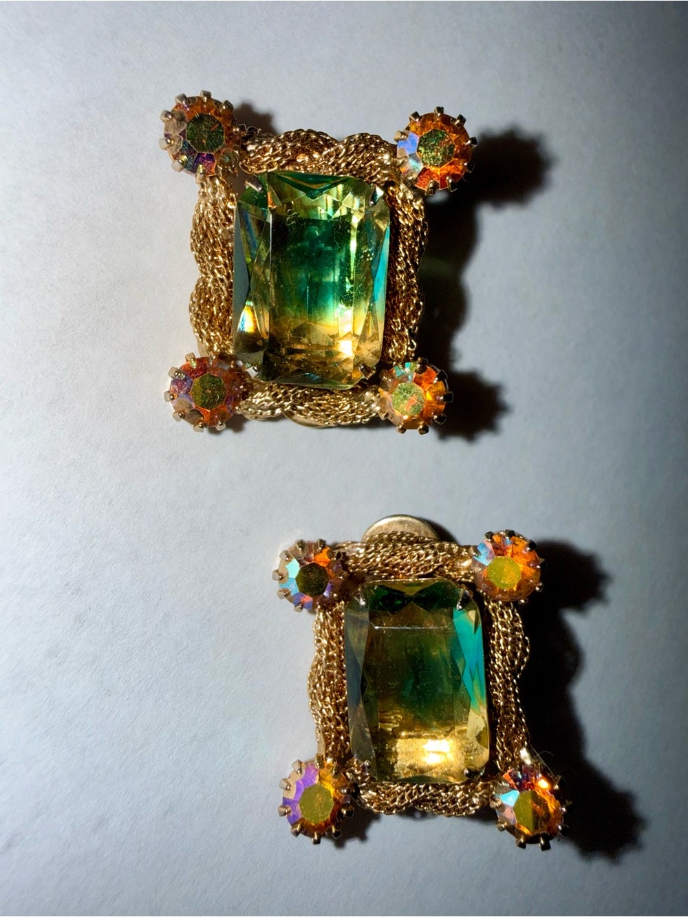 Vintage Stunning Green Watermelon Crystal Statement Clip-On Earrings